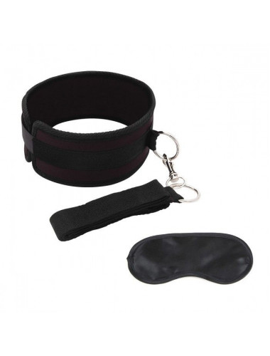 Черный ошейник с длинным поводком Collar and Leash Set