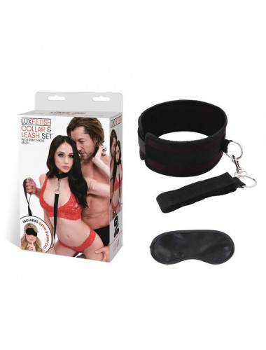 Черный ошейник с длинным поводком Collar and Leash Set