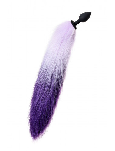 Анальная втулка с бело-фиолетовым хвостом small черная 7 см