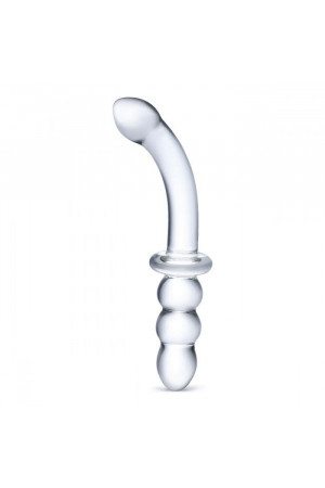 Прозрачный ребристый двусторонний стимулятор Ribbed G-Spot - 20 см.