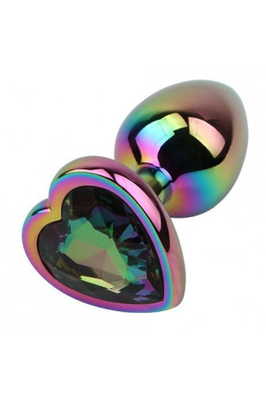 Радужная металлическая пробка Rainbow Heart Butt Plug - 7,1 см.