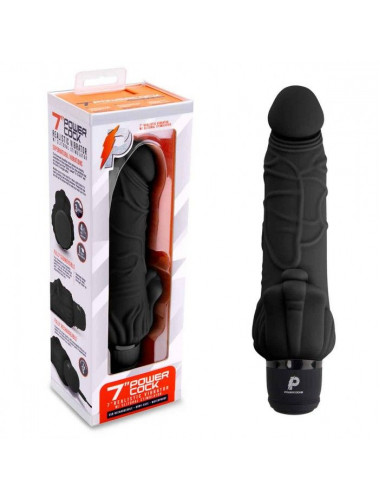 Черный вибратор-реалистик с клиторальными лепестками 7  Realistic Vibrator - 21,5 см.