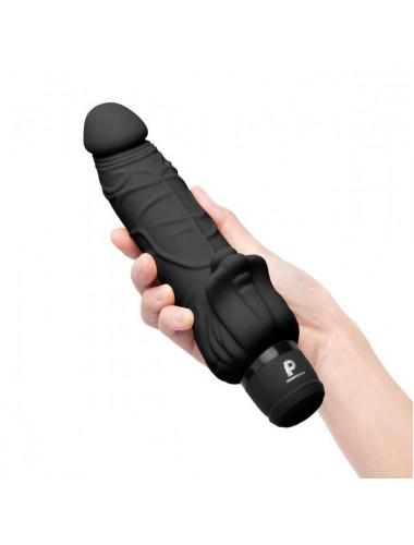 Черный вибратор-реалистик с клиторальными лепестками 7  Realistic Vibrator - 21,5 см.