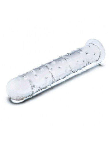 Прозрачный стеклянный фаллос с массажным рельефом 10  Extra Large Glass Dildo - 25,5 см.