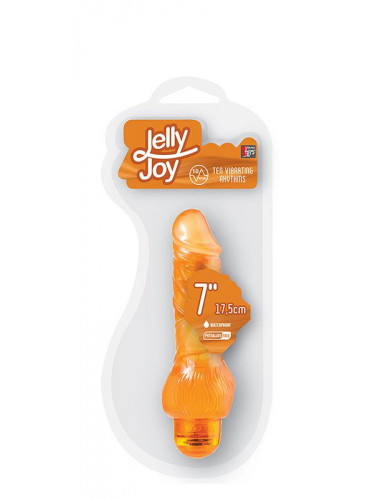 Оранжевый вибратор-реалистик JELLY JOY 7INCH 10 RHYTHMS ORANGE - 17,5 см.