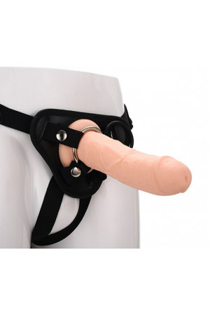 Черные трусики с телесной насадкой STRAP ON REAL DILDO - 21 см.