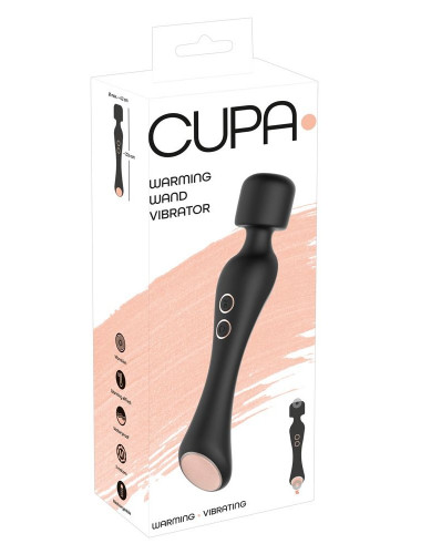 Черный вибромассажер с подогревом Cupa Warming Wand - 22,6 см.