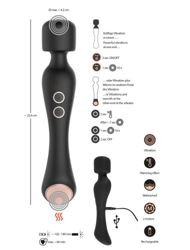 Черный вибромассажер с подогревом Cupa Warming Wand - 22,6 см.