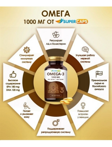 Пищевая добавка SuperCaps OMEGA-3 - 50 капсул (1000 мг)
