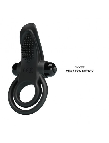 Черное силиконовое эрекционное кольцо с вибрацией и подхватом мошонки