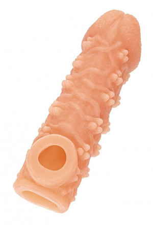 Телесная закрытая насадка с пучками шишечек Cock Sleeve 009 Size M - 15,6 см.