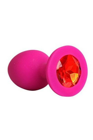 Ярко-розовая анальная пробка с красным кристаллом - 9,5 см.