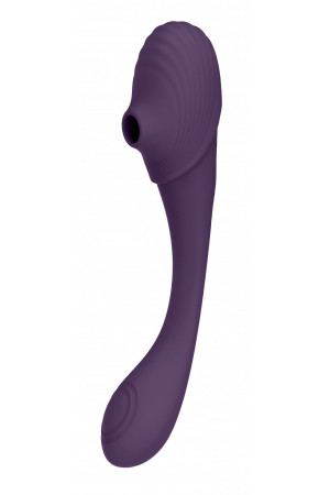 Фиолетовый двусторонний гибкий импульсно-волновой вибромассажер Mirai - 23,4 см.
