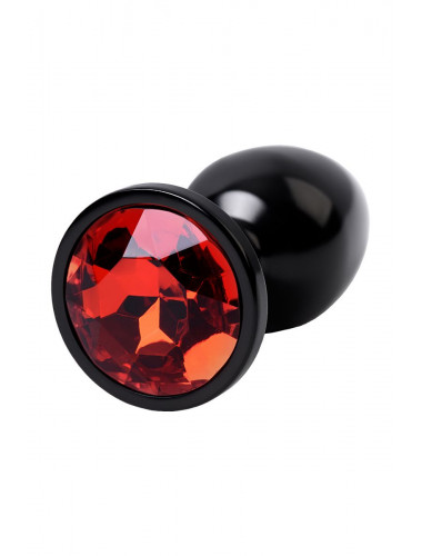 Анальная втулка черная с красным кристаллом small 7,2 см