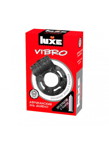 Чёрное эрекционное виброкольцо Luxe VIBRO  Африканский Эль Дьябло  + презерватив