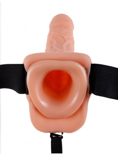 Телесный полый страпон с вибрацией Vibrating Hollow Strap-On with Balls - 24 см.