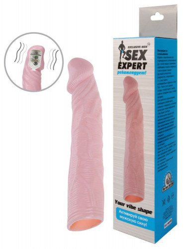 Насадка на пенис с вибрацией sex expert телесная 18 см