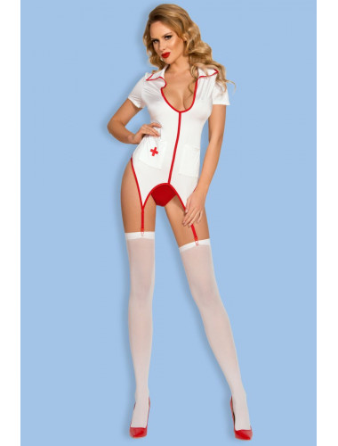 Костюм медсестры candy girl : топ, стринги, чулки бело-красный os