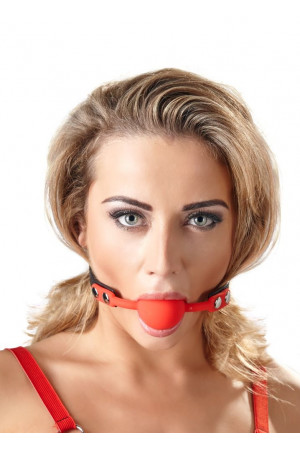 Силиконовый кляп-шар на чёрных ремешках Red Gag silicone