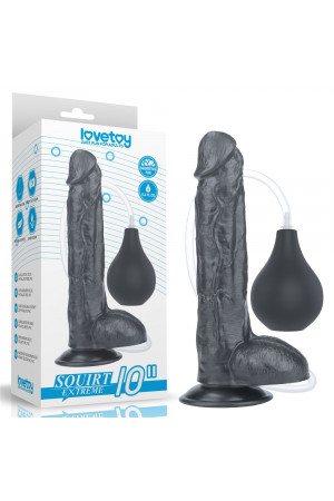 Черный фаллоимитатор-гигант с грушей 10 Squirt Extreme Dildo - 25,5 см.