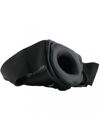 Чёрный полый страпон с вибрацией Unisex Vibrating Hollow Strap-On - 14 см.