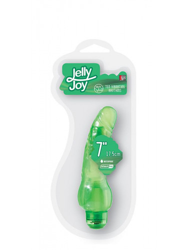 Зелёный гелевый вибратор JELLY JOY 7INCH 10 RHYTHMS GREEN - 17,5 см.