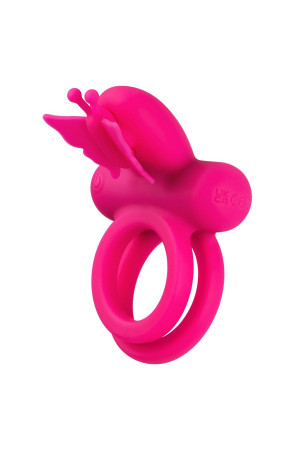 Розовое эрекционное виброкольцо Silicone Rechargeable Dual Butterfly Ring