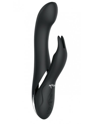 Черный вибратор-кролик NAGHI NO.33 RECHARGEABLE DUO VIBRATOR - 23 см.