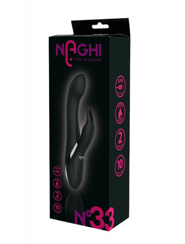 Черный вибратор-кролик NAGHI NO.33 RECHARGEABLE DUO VIBRATOR - 23 см.