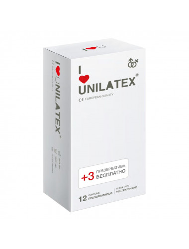 Ультратонкие презервативы Unilatex Ultra Thin - 12 шт. + 3 шт. в подарок