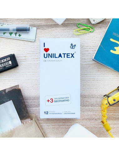 Ультратонкие презервативы Unilatex Ultra Thin - 12 шт. + 3 шт. в подарок