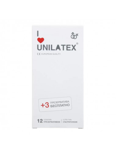 Ультратонкие презервативы Unilatex Ultra Thin - 12 шт. + 3 шт. в подарок