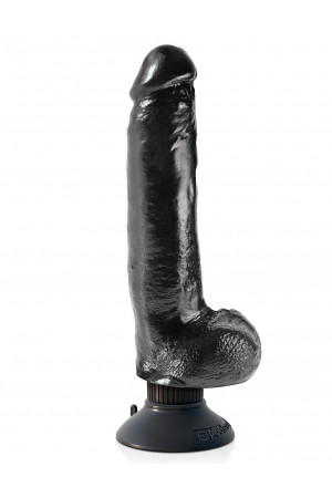 Чёрный виброфаллос со съемной присоской 9  Vibrating Cock with Balls - 22,9 см.