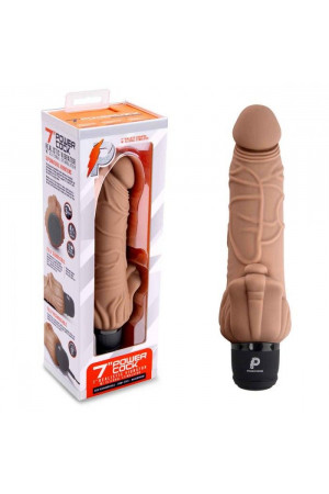 Кофейный вибратор-реалистик с клиторальными лепестками 7  Realistic Vibrator - 21,5 см.