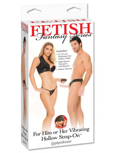 Полый страпон унисекс телесного цвета с вибрацией For Him or Her ​Vibrating Hollow Strap-On - 15 см.