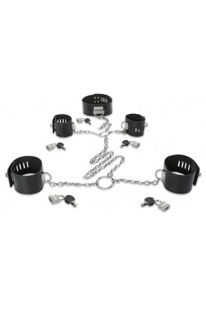 Набор для фиксации: наручники, оковы и ошейник, соединённые цепями и кольцами