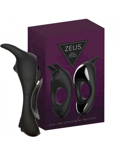 Черное эрекционное кольцо с двумя моторами Zeus Dual Vibe Cock Ring