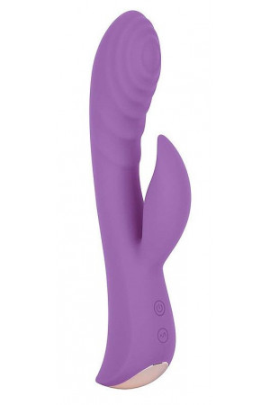 Фиолетовый вибромассажер-кролик 5  Silicone Ripple Passion - 19,1 см.