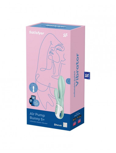 Зеленый вибратор-кролик Satisfyer Air Pump Bunny 5+ с функцией расширения - 20,4 см.