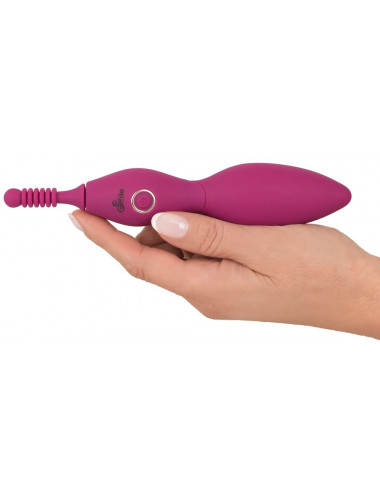 Ярко-розовый клиторальный вибратор с 3 насадками Spot Vibrator with 3 Tips - 17,9 см.