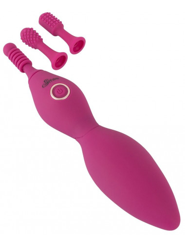 Ярко-розовый клиторальный вибратор с 3 насадками Spot Vibrator with 3 Tips - 17,9 см.