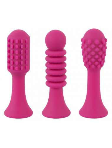 Ярко-розовый клиторальный вибратор с 3 насадками Spot Vibrator with 3 Tips - 17,9 см.