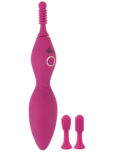 Ярко-розовый клиторальный вибратор с 3 насадками Spot Vibrator with 3 Tips - 17,9 см.