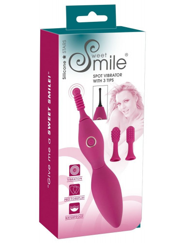 Ярко-розовый клиторальный вибратор с 3 насадками Spot Vibrator with 3 Tips - 17,9 см.