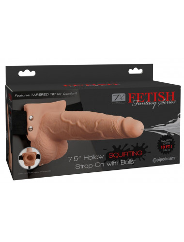 Телесный полый страпон с имитацией эякуляции 7.5  Hollow Squirting Strap-On with Balls - 21,6 см.