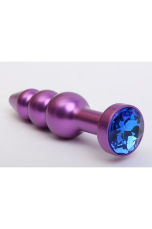 Фиолетовая фигурная анальная ёлочка с синим кристаллом - 11,2 см.